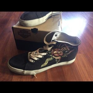 Harley-Davidson high top tennis shoes.